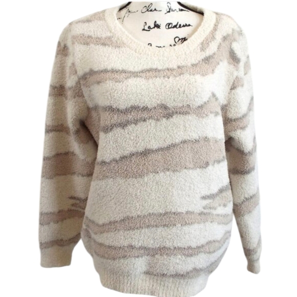 Barefoot Dreams Cozychic Seaside Crew Neck Cream/Zebra Print Sweater Size XL - Picture 3 of 8